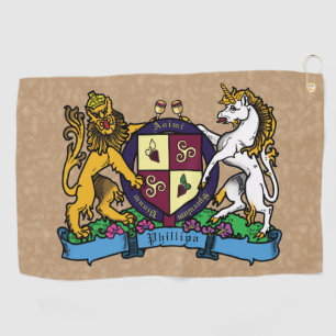 Lion and Unicorn Rampant Wine Coat of Arms Golf Towel
