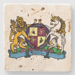 Lion and Unicorn Rampant Wine Coat of Arms Stone Coaster