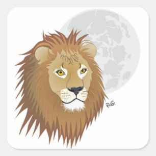 lion - animal circle label sticker
