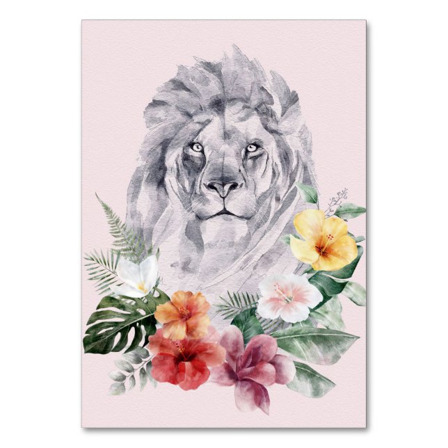 Lion Animal Flowers Table Number (Front)