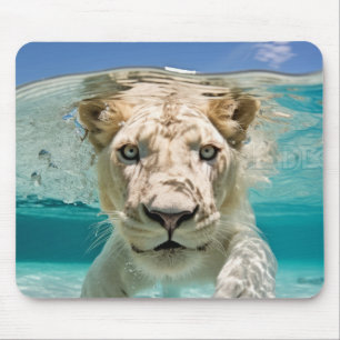 Lion Animal Fun Nature Playing Water Out Mouse Pad
