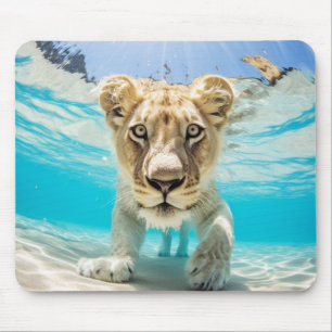 Lion Animal Fun Nature Playing Water Out Mouse Pad