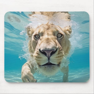 Lion Animal Fun Nature Playing Water Out Mouse Pad