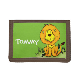 Lion animal graphic green name kids wallet