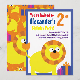 Lion Animal Kid's Birthday Party Invitations
