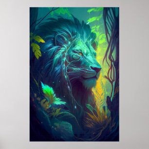 Lion Animal Portrait Painting Wildlife Outdoors Poster
