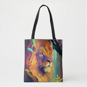 Lion Animal Portrait Painting Wildlife Outdoors  Tote Bag