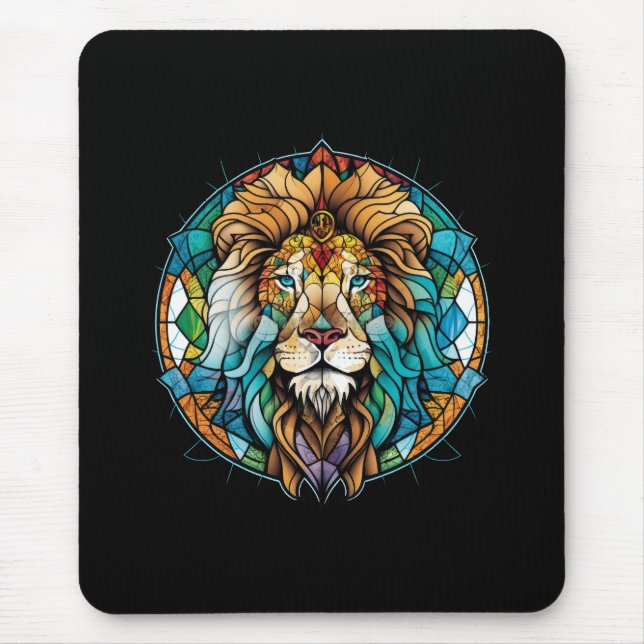 Lion Animal Portrait Stained Glass Wildlife Forest Mouse Pad (Front)
