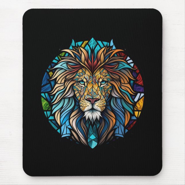 Lion Animal Portrait Stained Glass Wildlife Forest Mouse Pad (Front)