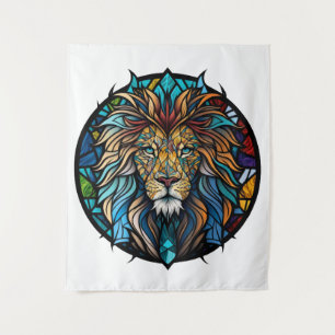 Lion Animal Portrait Stained Glass Wildlife Forest Tapestry