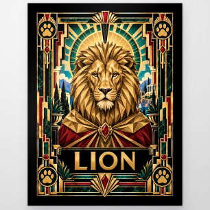 Lion, Art Deco Wildlife Postcard