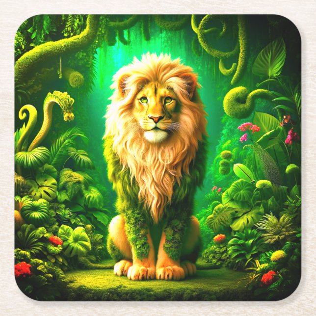 Lion Art Square Paper Coaster (Front)
