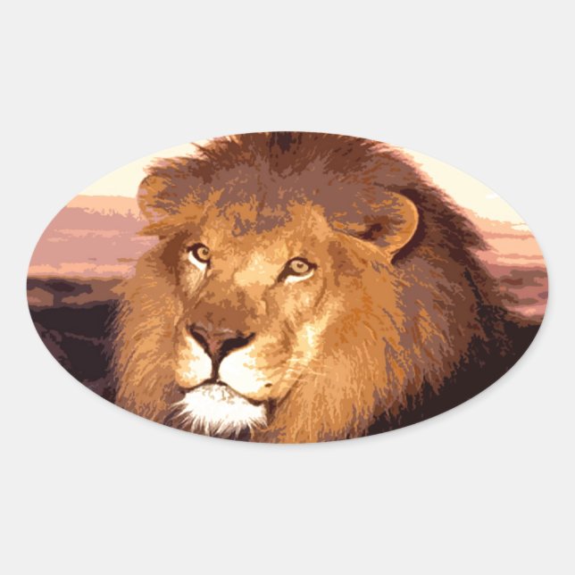 Lion Artwork Oval Sticker (Front)