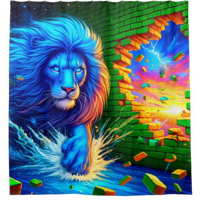 Lion Artwork Shower Curtain (Front)