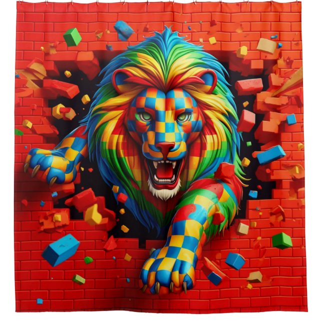 Lion Artwork Shower Curtain (Front)