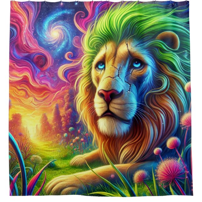 Lion Artwork Shower Curtain (Front)