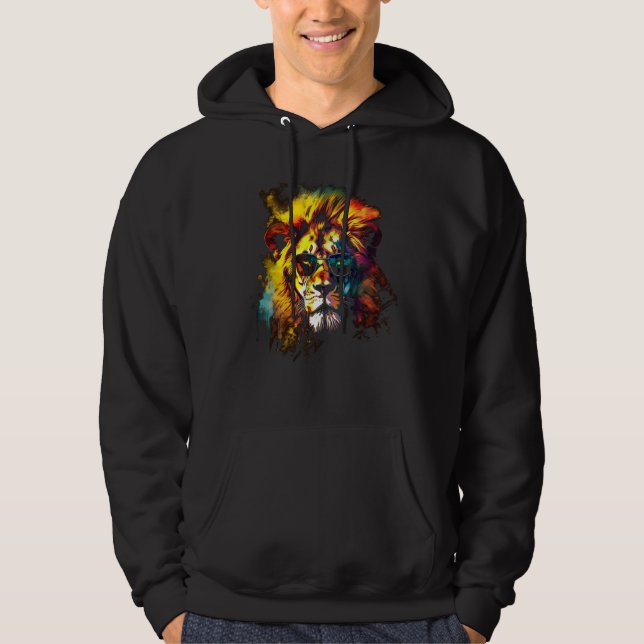 Lion Artwork Sunglasses Colourful Zoo Animal Lion Hoodie (Front)