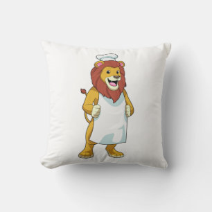 Lion as Cook with Chef hat & Cooking apron Cushion