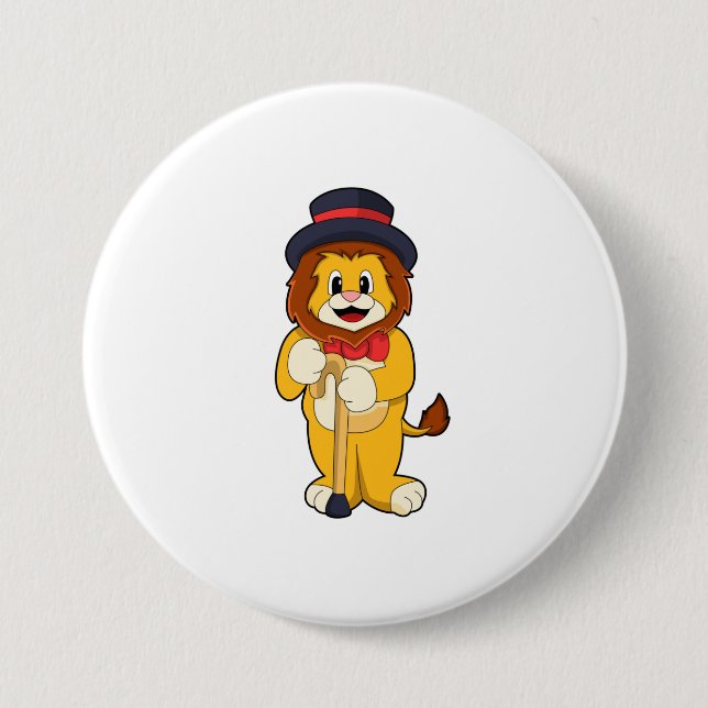 Lion as Gentleman with Hat 7.5 Cm Round Badge (Front)