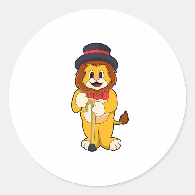 Lion as Gentleman with Hat Classic Round Sticker (Front)