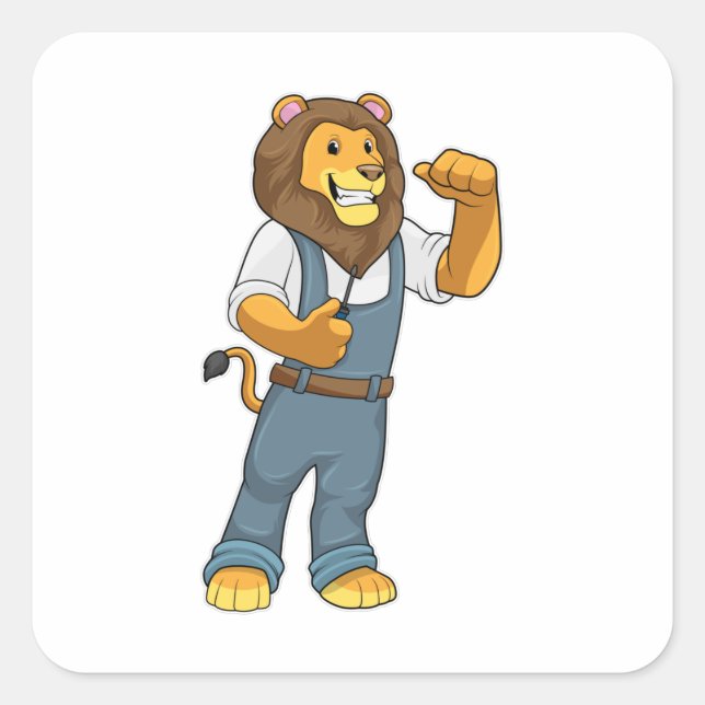 Lion as Handyman Screwdriver Square Sticker (Front)
