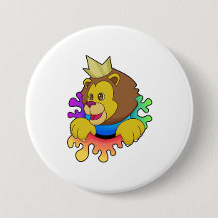 Lion as King with Crown 7.5 Cm Round Badge