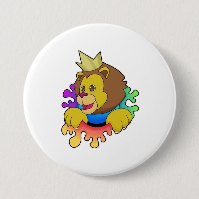 Lion as King with Crown 7.5 Cm Round Badge (Front)