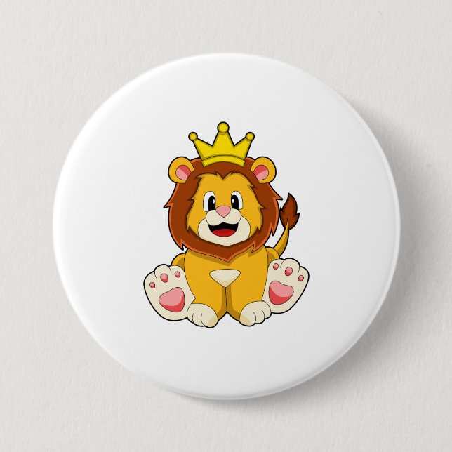 Lion as King with Crown 7.5 Cm Round Badge (Front)