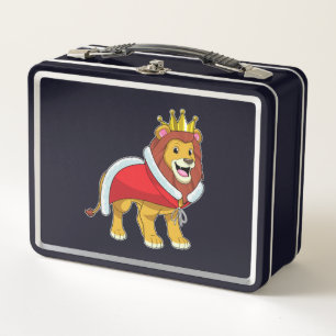 Lion as King with Crown & Cape Metal Lunch Box