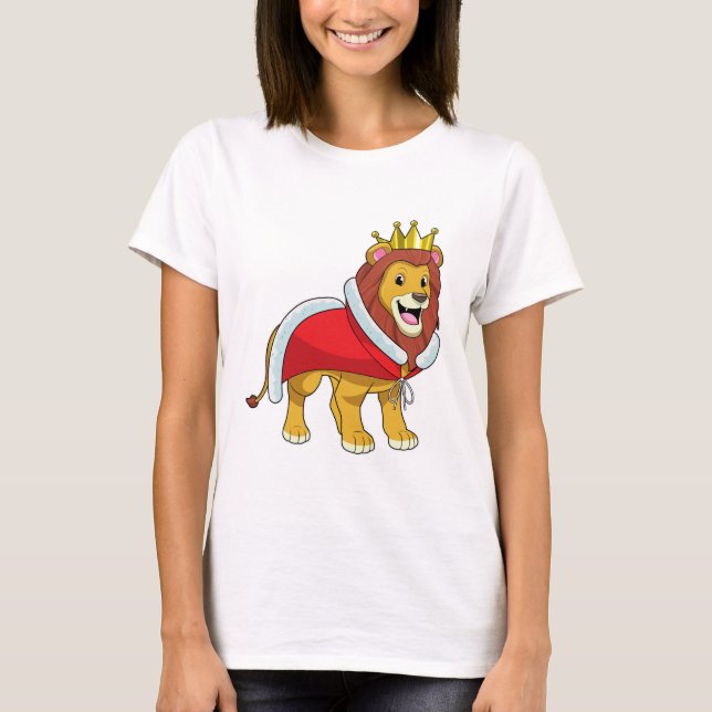 Lion as King with Crown & Cape T-Shirt (Front)