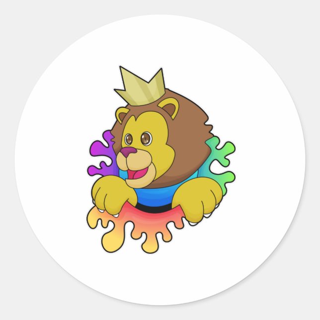 Lion as King with Crown Classic Round Sticker (Front)