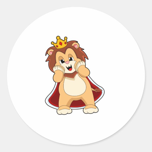 Lion as King with Crown.PNG Classic Round Sticker (Front)