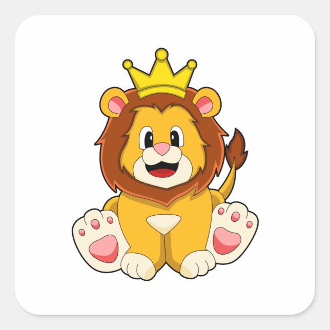 Lion as King with Crown Square Sticker (Front)