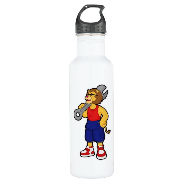 Lion as Mechanic with Wrench 710 Ml Water Bottle (Front)