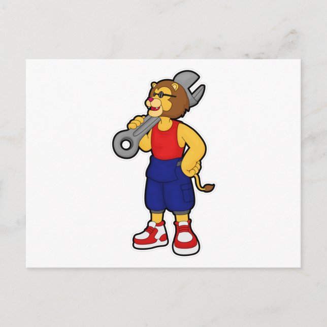 Lion as Mechanic with Wrench Postcard (Front)