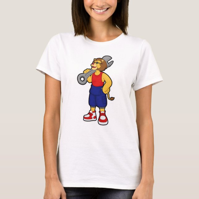 Lion as Mechanic with Wrench T-Shirt (Front)