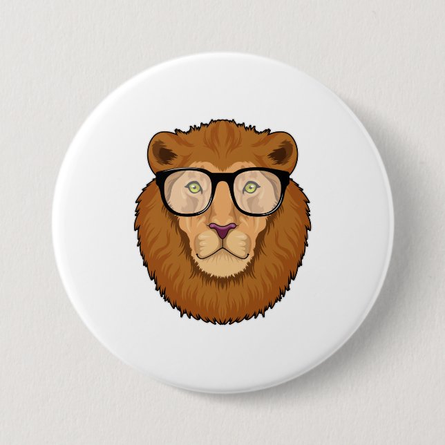 Lion as Nerd with Glasses 7.5 Cm Round Badge (Front)