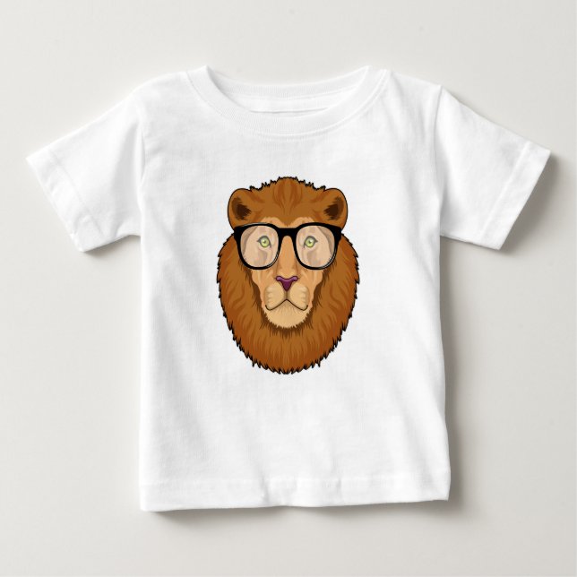 Lion as Nerd with Glasses Baby T-Shirt (Front)
