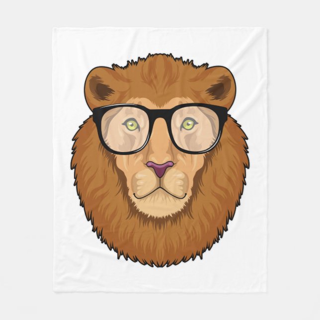 Lion as Nerd with Glasses Fleece Blanket (Front)