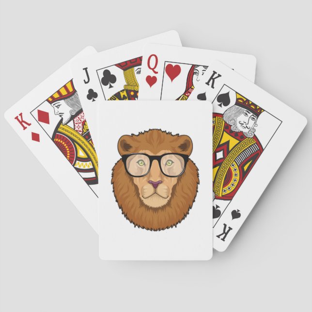 Lion as Nerd with Glasses Playing Cards (Back)