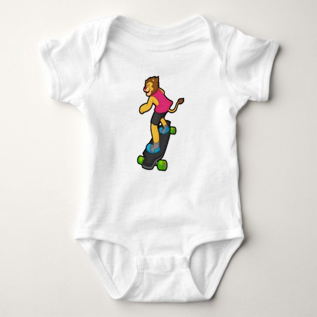 Lion as Skateboarder with Skateboard Baby Bodysuit (Front)