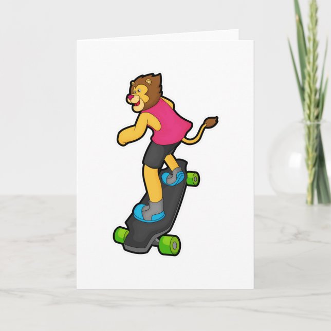 Lion as Skateboarder with Skateboard Card (Front)