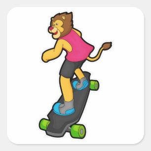 Lion as Skateboarder with Skateboard Square Sticker