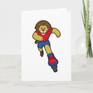 Lion as Skater with Inline skates Card