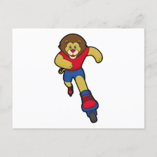 Lion as Skater with Inline skates Postcard