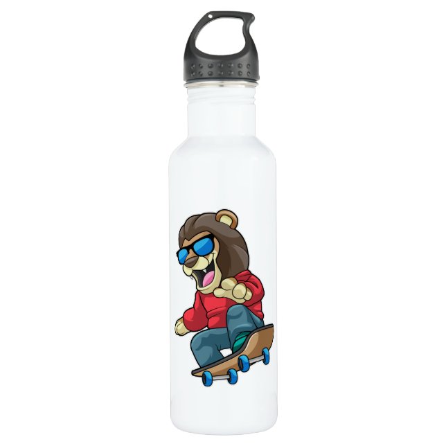Lion as Skater with Skateboard 710 Ml Water Bottle (Front)