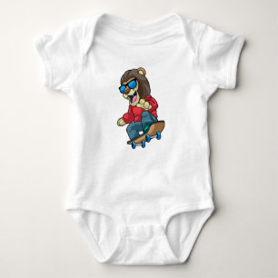 Lion as Skater with Skateboard Baby Bodysuit