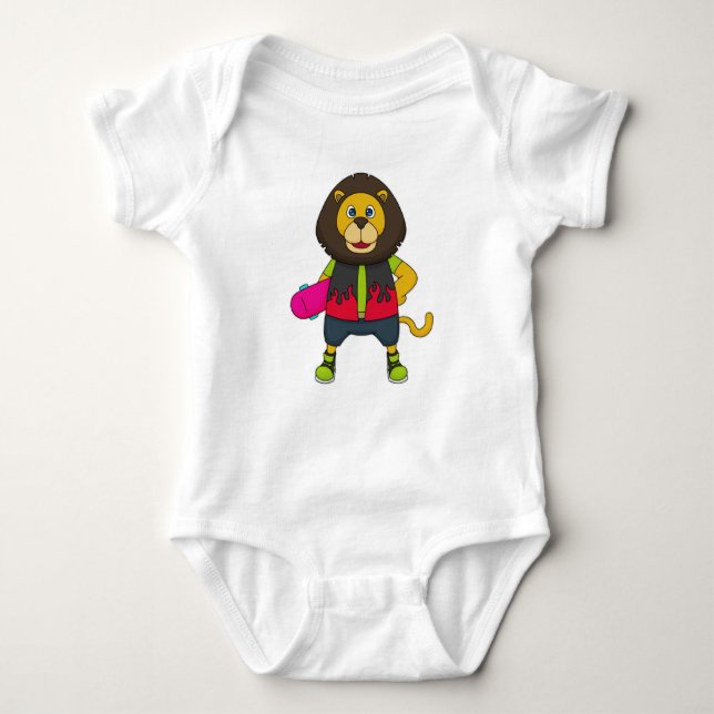 Lion as Skater with Skateboard Baby Bodysuit (Front)