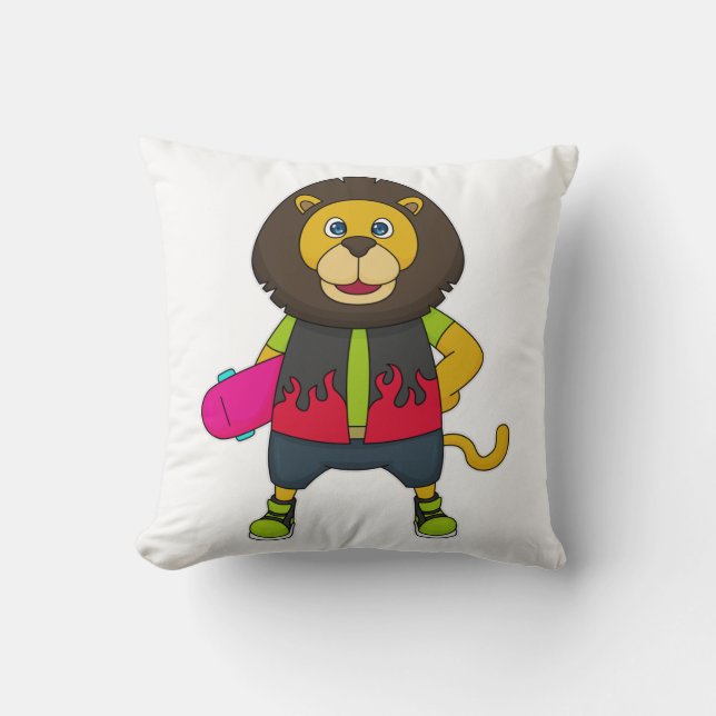 Lion as Skater with Skateboard Cushion (Front)