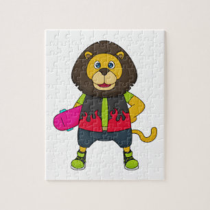 Lion as Skater with Skateboard Jigsaw Puzzle